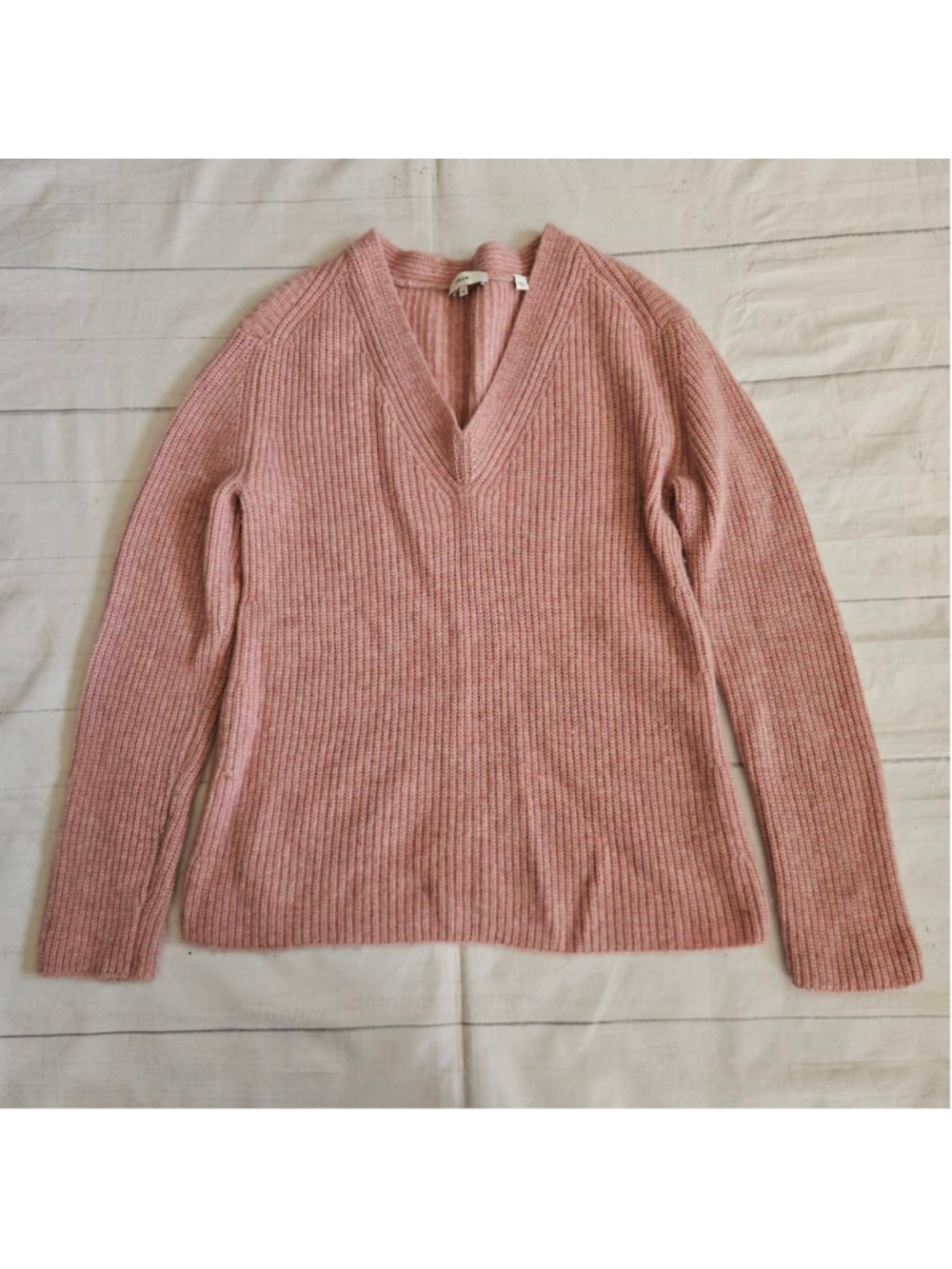 Vince Shaker Rib V Neck Cashmere Sweater Solid Pink Womens Medium